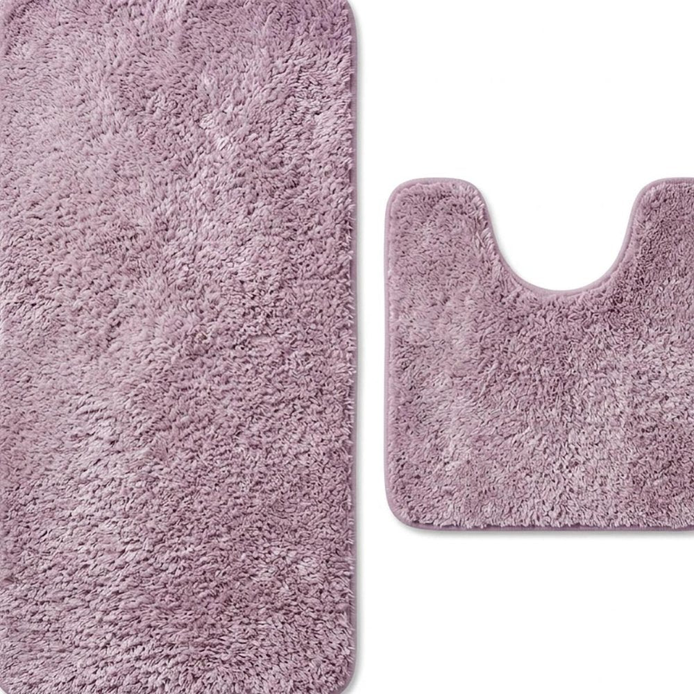 Set of two 1" X 23" Purple Polyester Non Slip Bath Mat HomeRoots