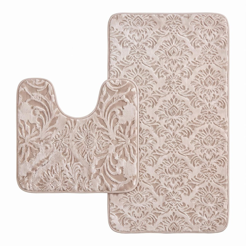 Set of two 0" X 24" Cream Polyester Non Slip Bath Mat HomeRoots