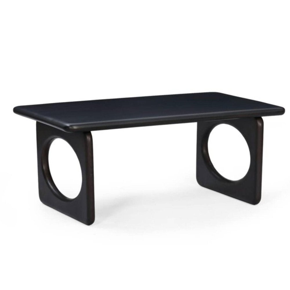 42" Black Solid Wood Abstract Coffee Table — view 3