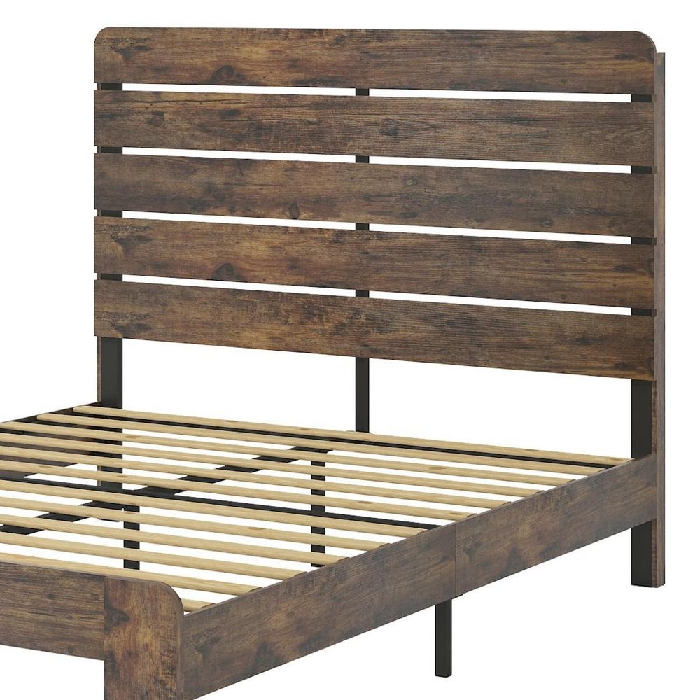 Dark Brown Metal And Solid Wood Queen Bed Frame HomeRoots