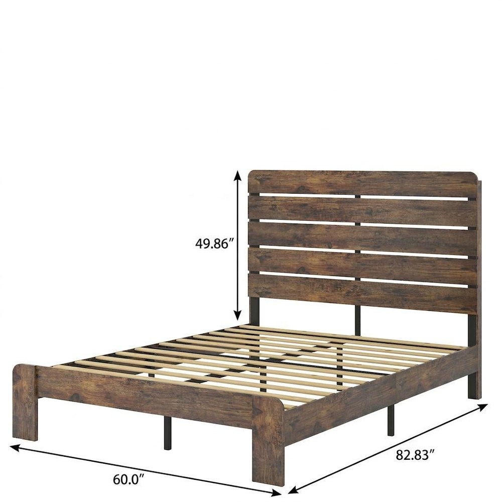 Dark Brown Metal And Solid Wood Queen Bed Frame — view 5