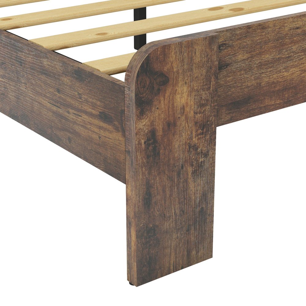 Dark Brown Solid Wood Full Bed Frame With USB — view 1