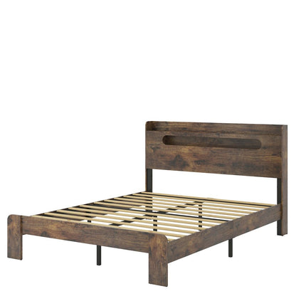 Dark Brown Solid Wood Full Bed Frame With USB HomeRoots