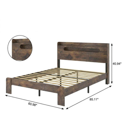 Dark Brown Solid Wood Queen Bed Frame With USB HomeRoots