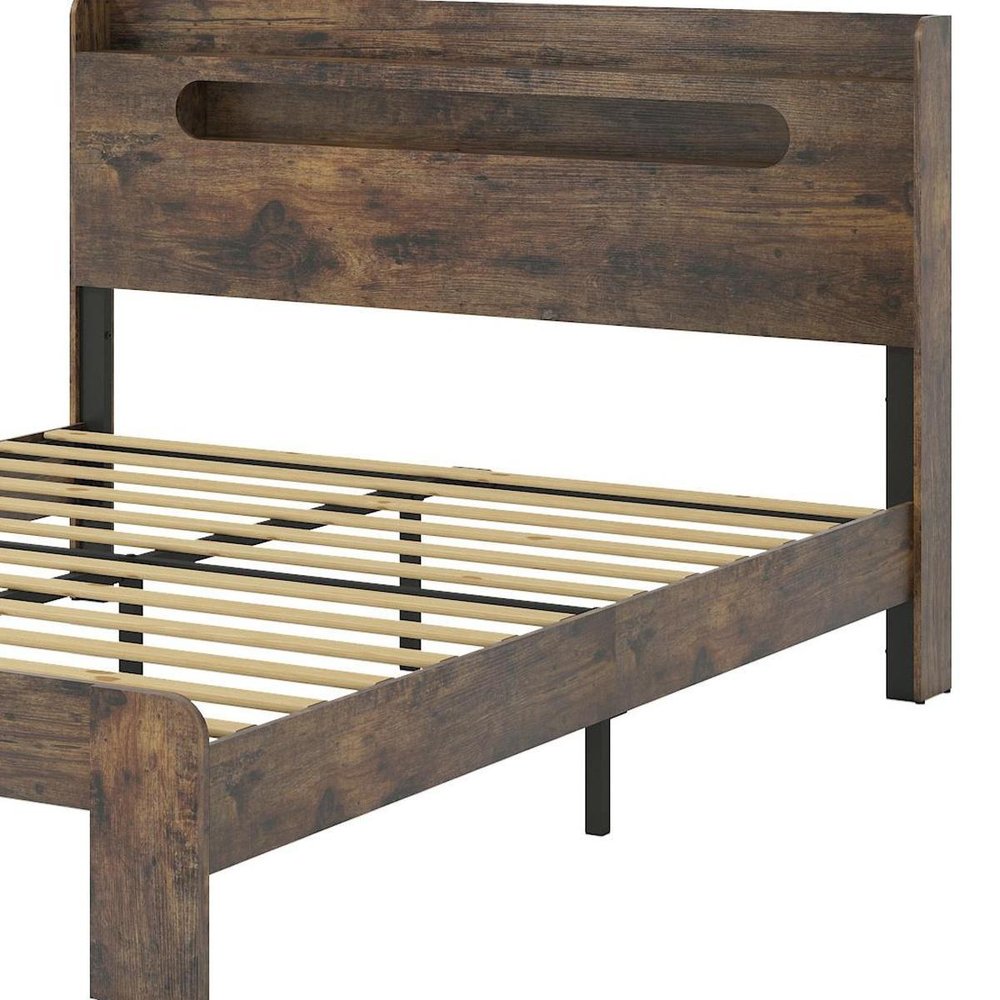 Dark Brown Solid Wood Queen Bed Frame With USB HomeRoots