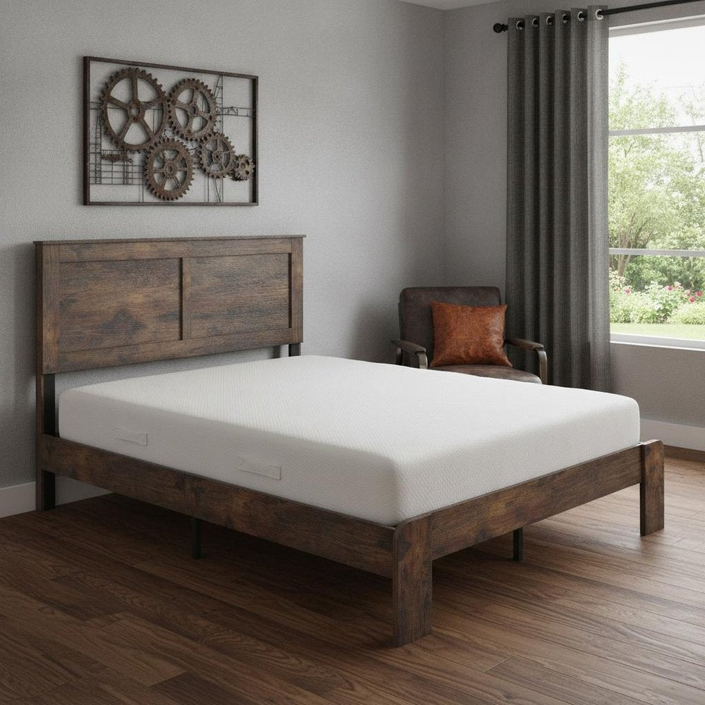 Dark Brown Solid Wood Metal And Wood Queen Bed Frame — view 6