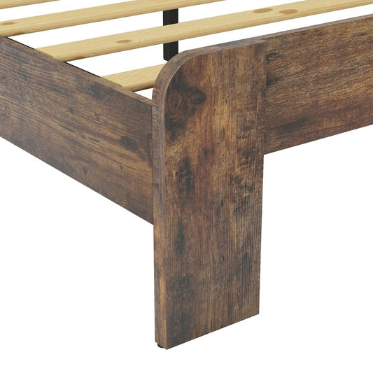 Dark Brown Solid Wood Metal And Wood Queen Bed Frame