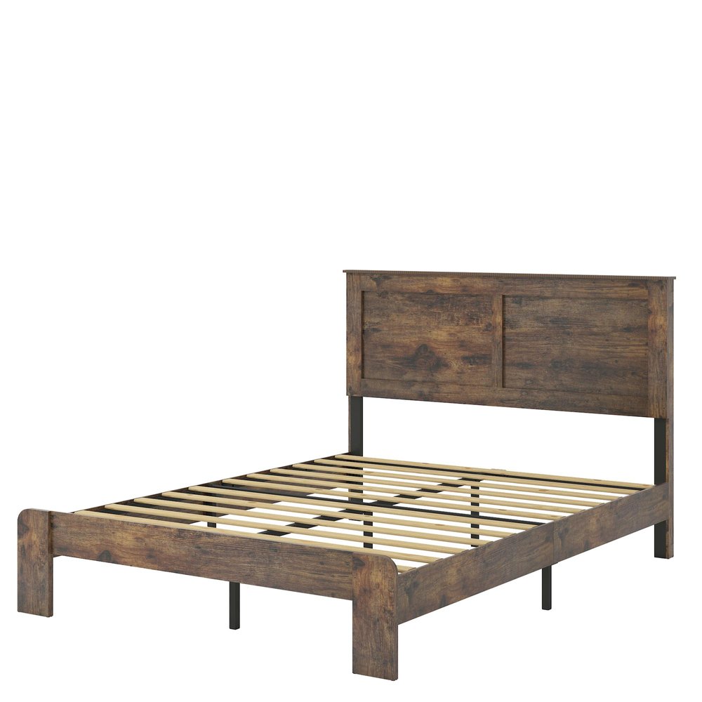 Dark Brown Solid Wood Metal And Wood King Bed Frame — view 2