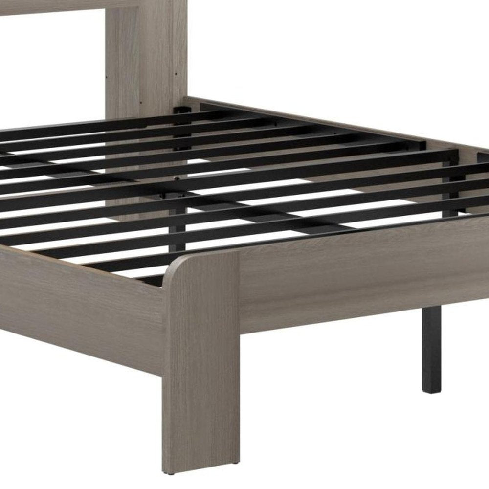 Gray Solid Wood Queen Bed Frame With USB