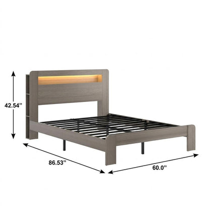 Gray Solid Wood Queen Bed Frame With USB HomeRoots