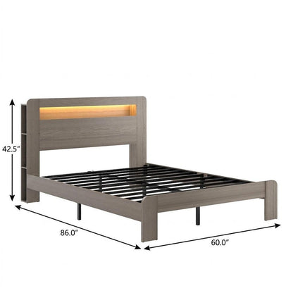 Gray Solid Wood Queen Bed Frame With USB
