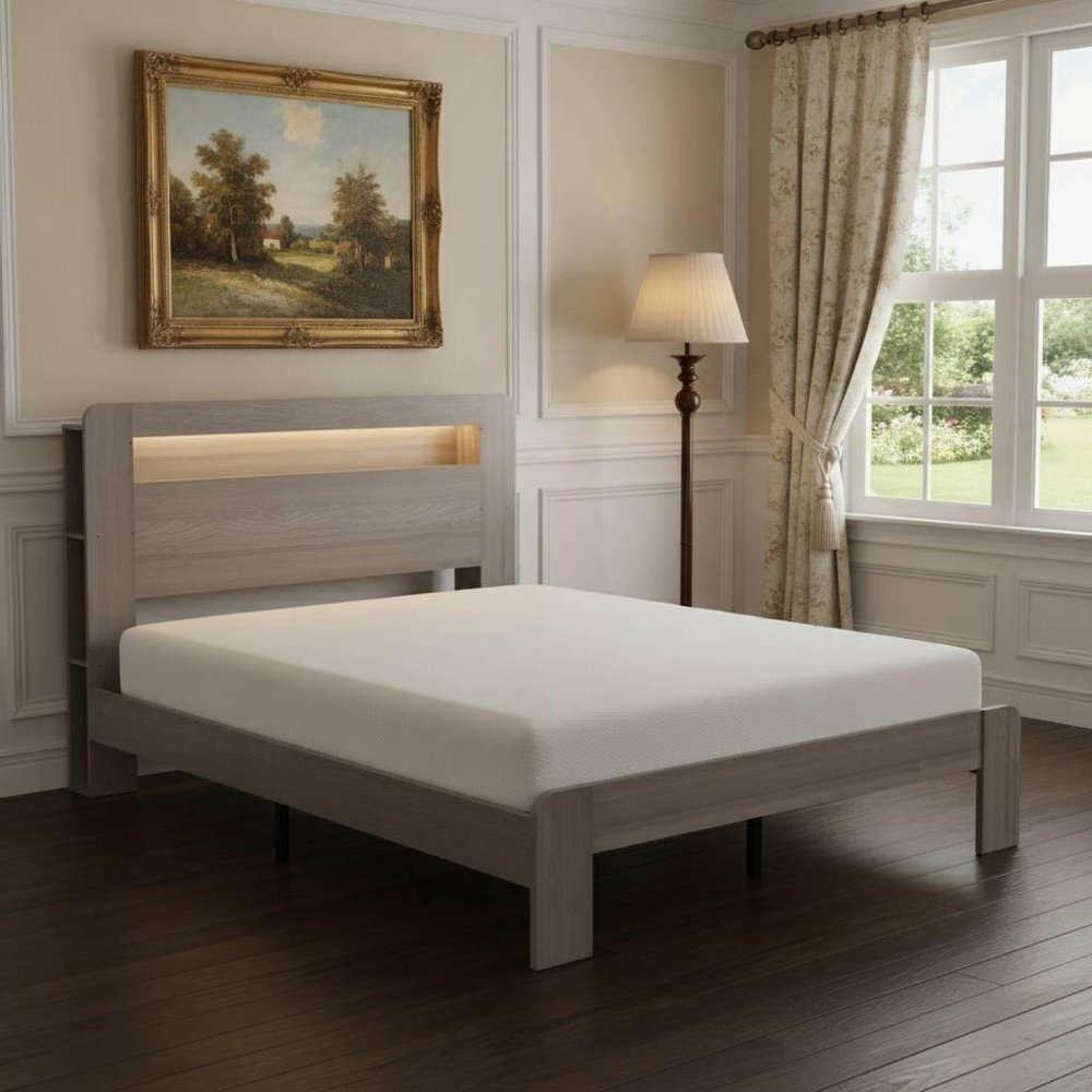 Gray Solid Wood Queen Bed Frame With USB — view 6