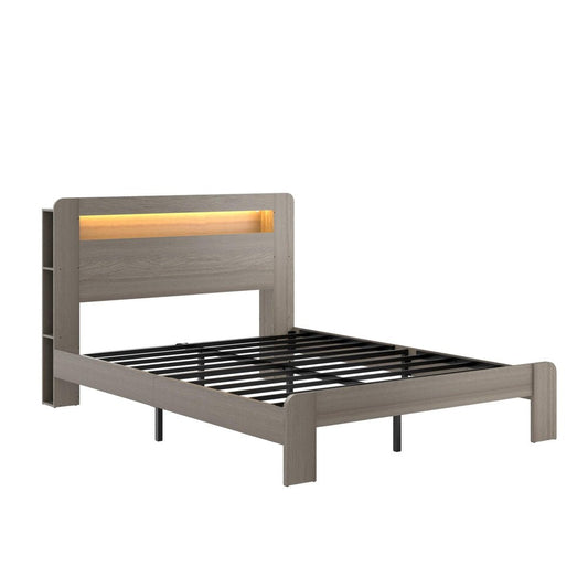 Gray Solid Wood Queen Bed Frame With USB