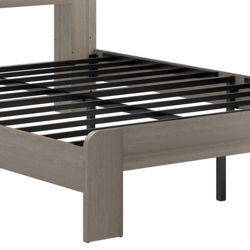Gray Solid Wood Queen Bed Frame With USB — view 3
