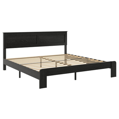 Black Inlaid Panels Wood King Bed Frame