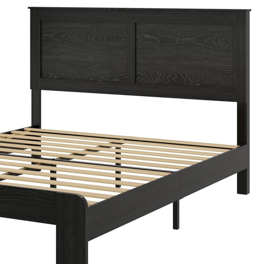 Black Inlaid Panels Wood Queen Bed Frame — view 3