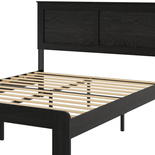 Black Inlaid Panels Wood Full Bed Frame