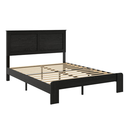 Black Inlaid Panels Wood Full Bed Frame