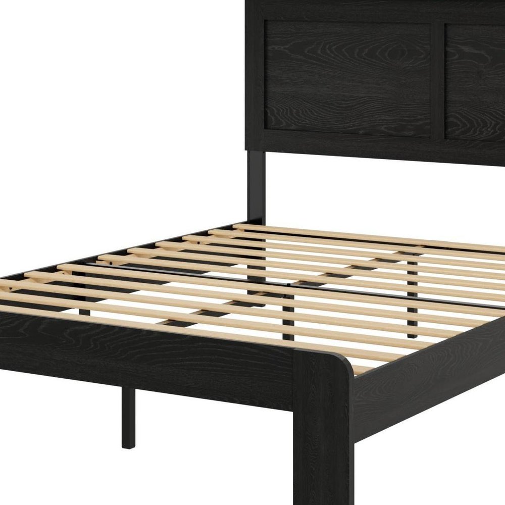 Black Inlaid Panels Wood Full Bed Frame