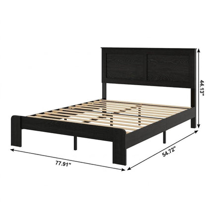 Black Inlaid Panels Wood Full Bed Frame