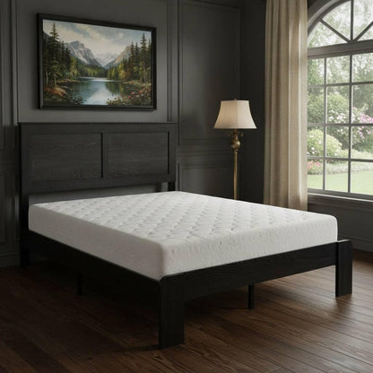 Black Inlaid Panels Wood Full Bed Frame