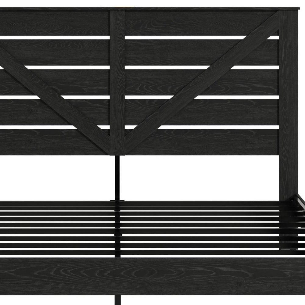 Black Slat Back Wood And Steel King Bed Frame — view 2