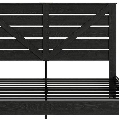 Black Slat Back Wood And Steel King Bed Frame