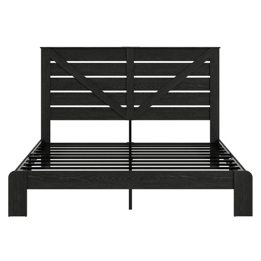 Black Metal Steel And Wood King Bed Frame