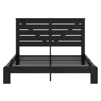 Black Slat Back Wood And Steel King Bed Frame