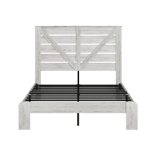White Solid Wood Metal And Wood Full Bed Frame