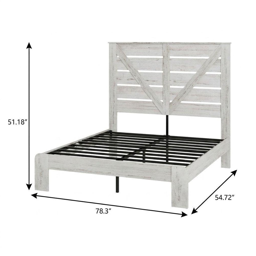 White Solid Wood Metal And Wood Full Bed Frame — view 2