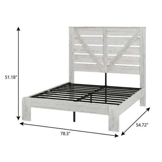 White Solid Wood Metal And Wood Full Bed Frame
