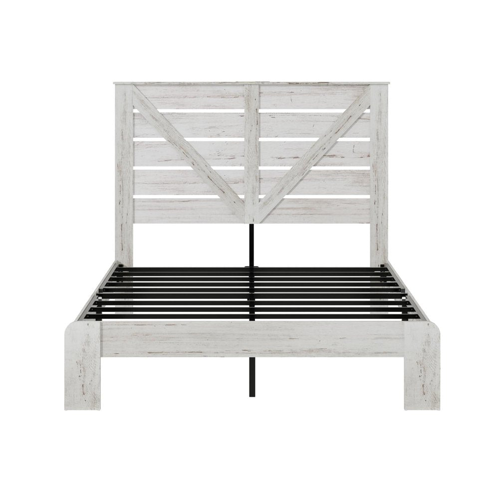 White Solid Wood Metal Steel And Wood Queen Bed Frame — view 3