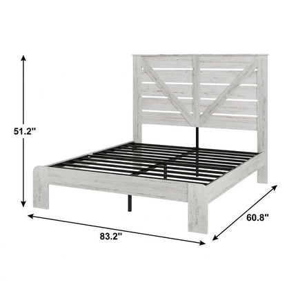 White Slat Back Wood And Steel Queen Bed Frame