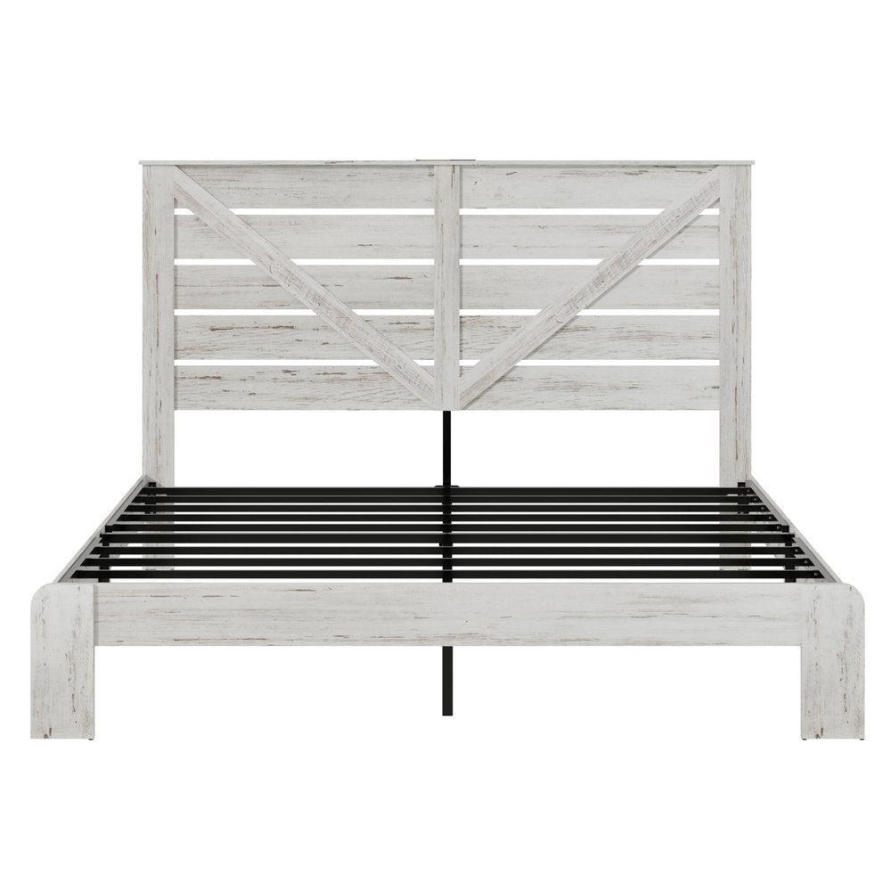 White Solid Wood King Bed Frame — view 5