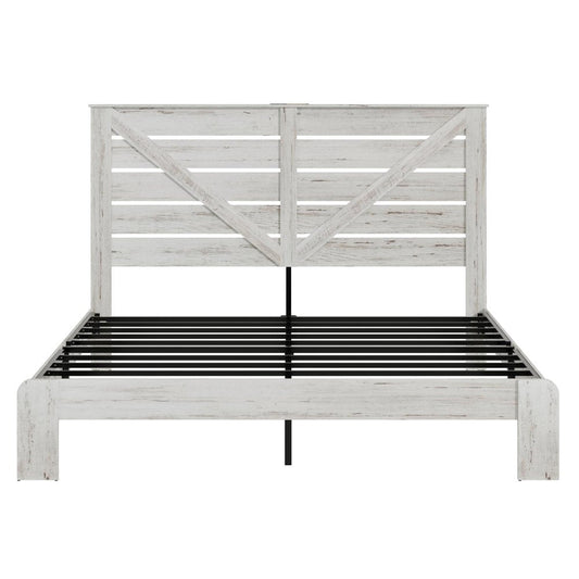 White Solid Wood King Bed Frame