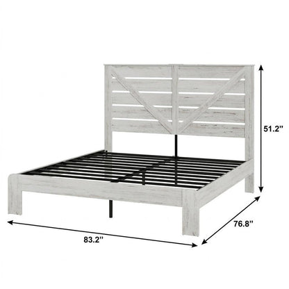 White Slat Back Wood And Steel King Bed Frame