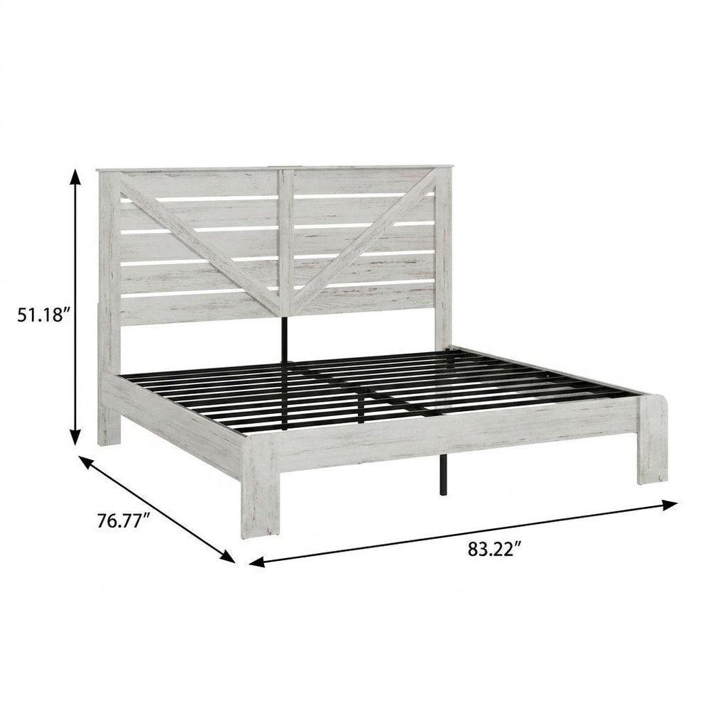 White Solid Wood King Bed Frame HomeRoots
