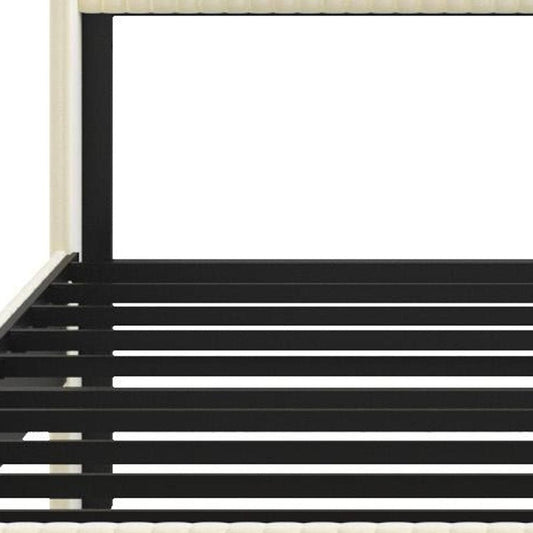 Beige Steel And Metal And Linen Blend Upholstered Full Bed Frame With USB