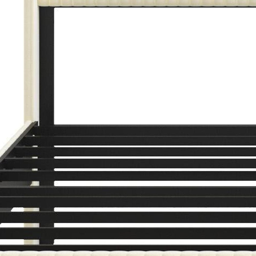 Beige Steel And Metal And Linen Blend Upholstered Full Bed Frame With USB — view 2