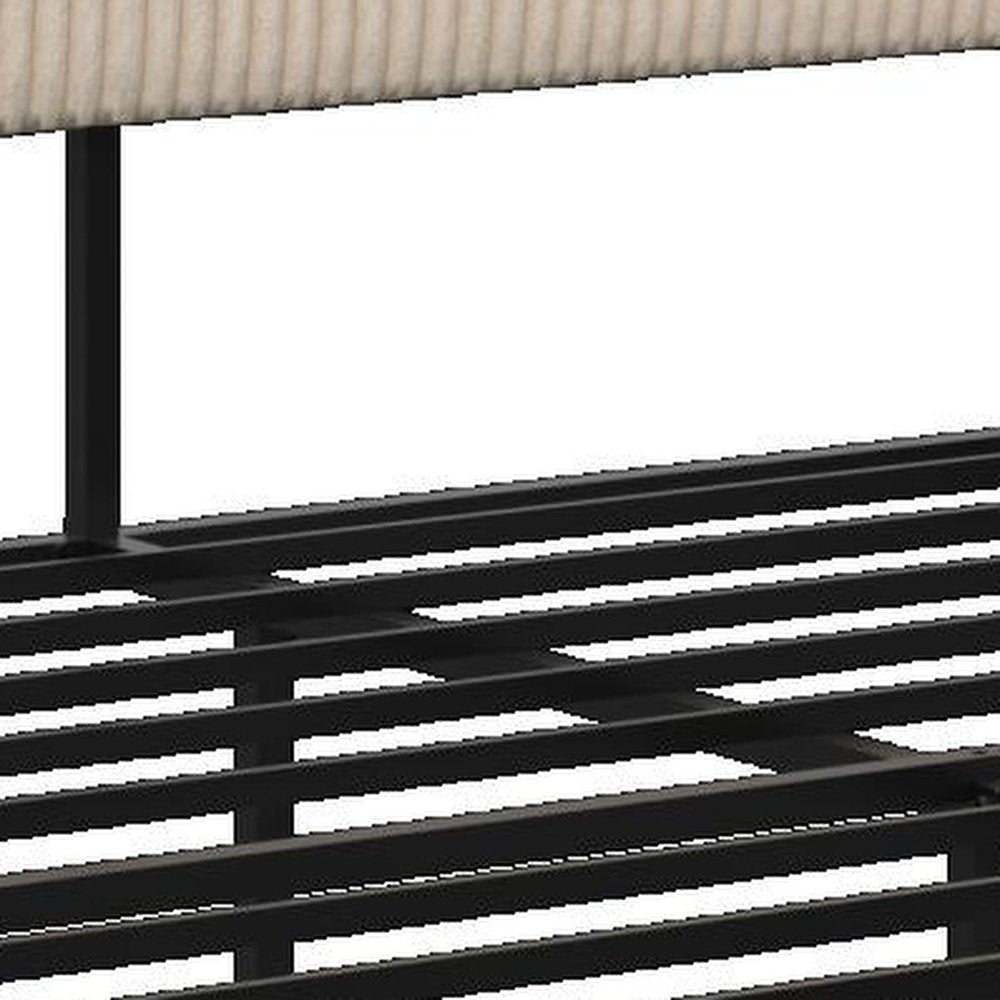 Beige Metal And Steel And Linen Blend Upholstered King Bed Frame With USB HomeRoots