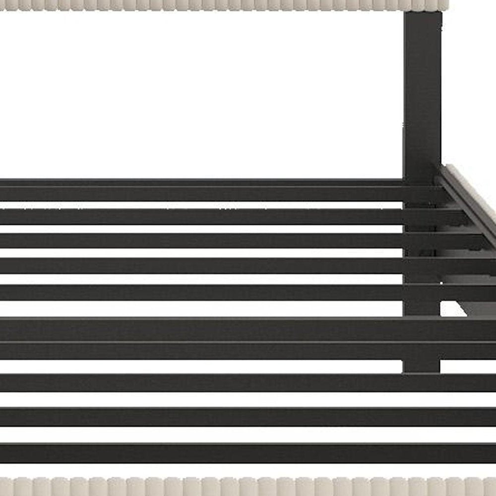Beige Ribbed Texture Linen Upholstered King Bed Frame — view 3