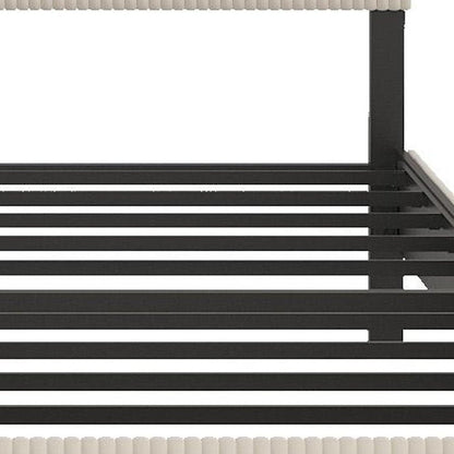 Beige Ribbed Texture Linen Upholstered King Bed Frame