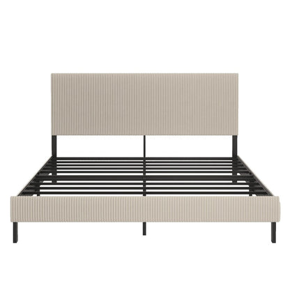 Beige And Off White Iron And Metal And Linen Upholstered King Bed Frame HomeRoots