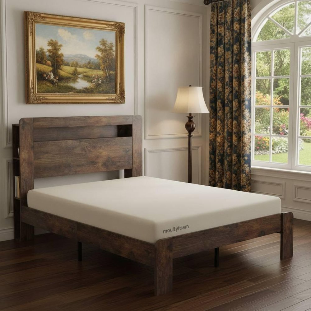 Dark Brown Solid Wood Full Bed Frame With USB With Shelf Storage — view 6