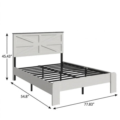 White Metal And Solid Wood Full Bed Frame HomeRoots