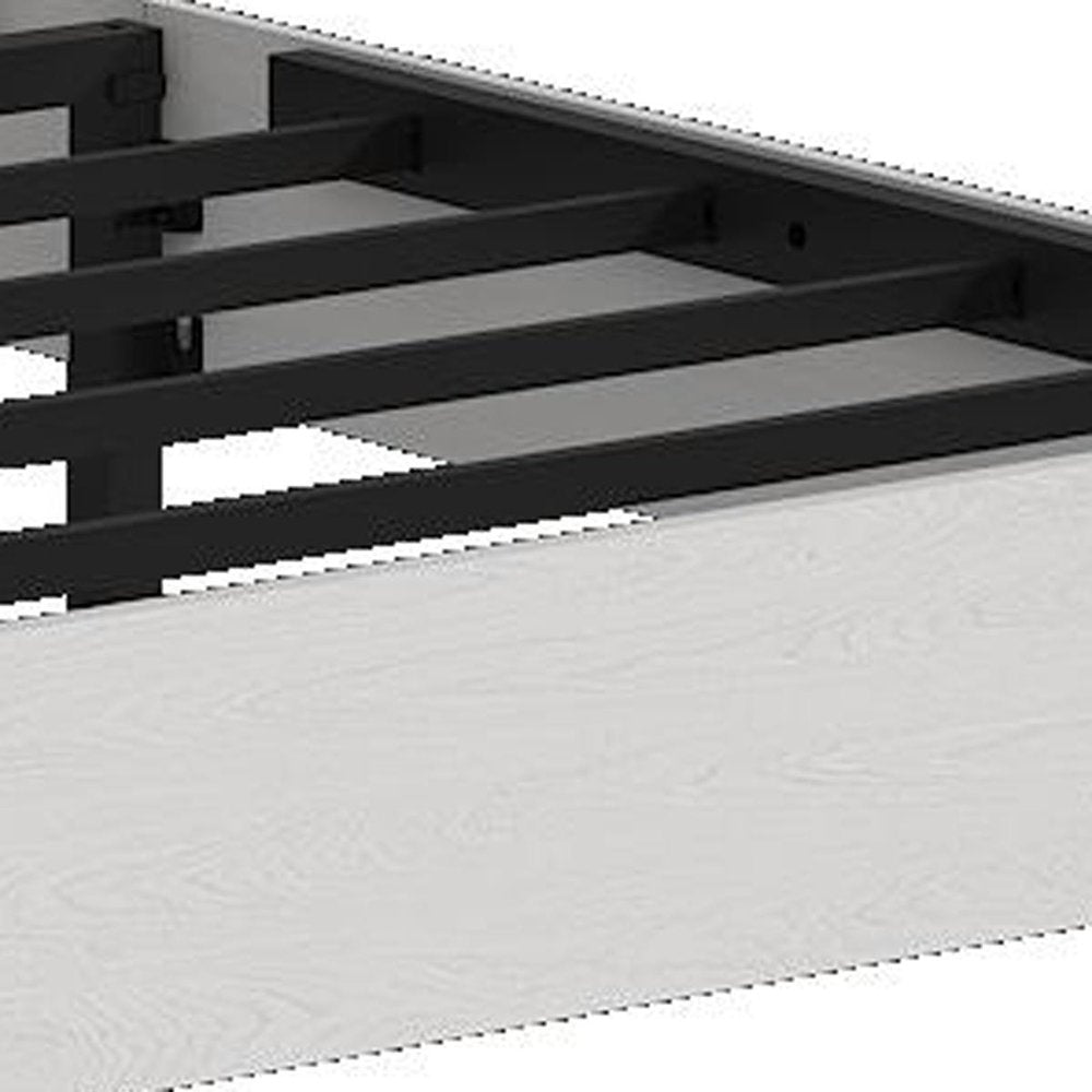 White Inlaid Panels Solid Wood And Steel Full Bed Frame — view 3