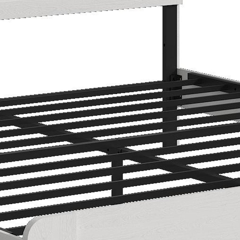 White Inlaid Panels Solid Wood And Steel Queen Bed Frame — view 3