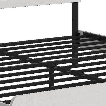 White Inlaid Panels Solid Wood And Steel Queen Bed Frame