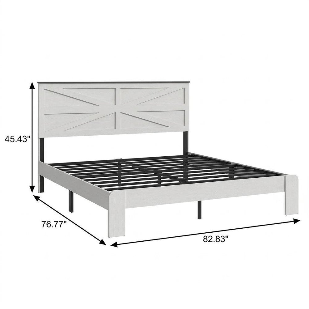 White Solid Wood And Metal King Bed Frame HomeRoots
